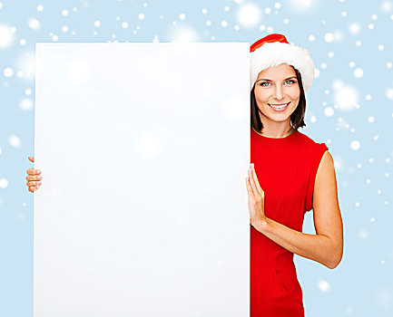 圣诞节,圣诞,人,广告,销售,概念,高兴,女人,圣诞老人,帽子,留白,白板