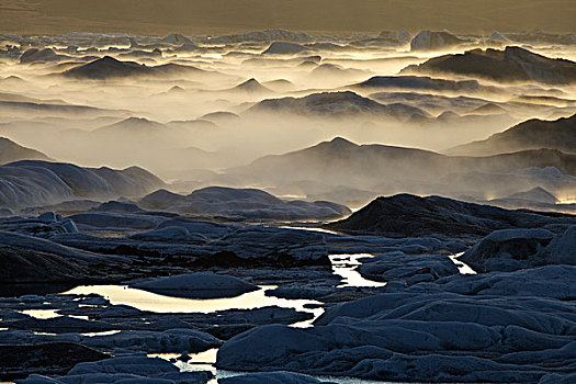 雾,上方,结冰,湖,南海岸,冰岛,欧洲