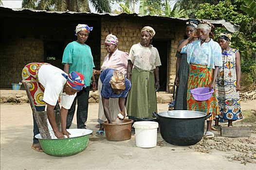 女人,削磨,木薯,喀麦隆,非洲