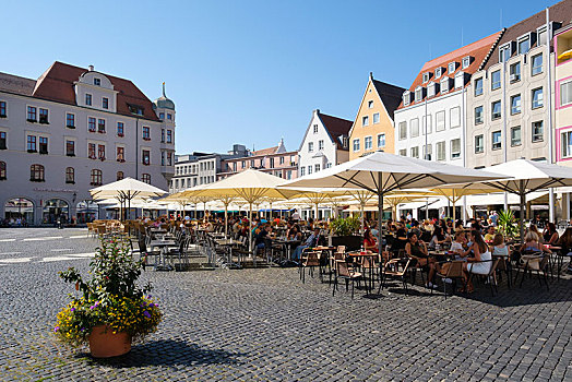 咖啡馆,城镇广场,奥格斯堡,斯瓦比亚,巴伐利亚,德国,欧洲