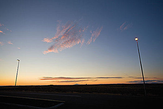 日落,上方,机场跑道,冰岛