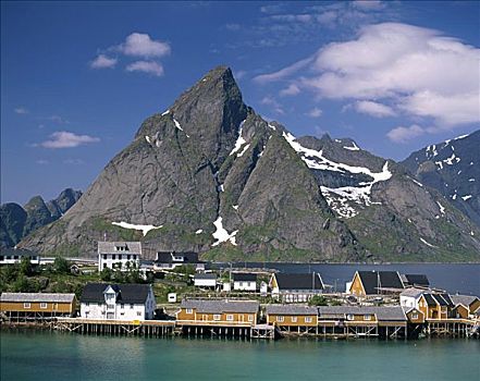 城镇景色,小屋,罗浮敦群岛,挪威