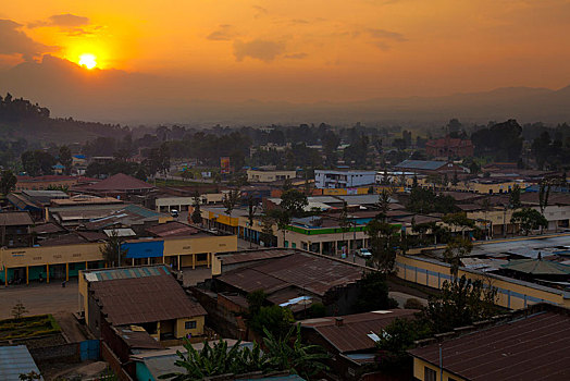 日落,上方,屋顶,卢旺达,非洲