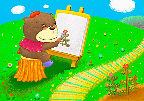 熊,描绘,花园