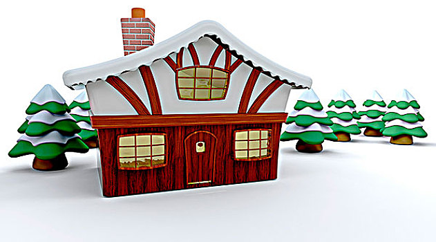 冬天,小屋,圣诞树