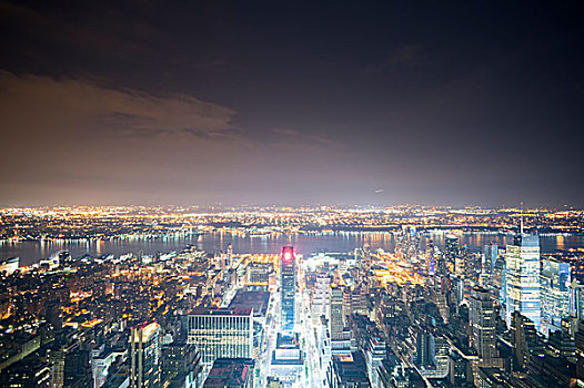 风景,东河,夜晚,曼哈顿,纽约,美国