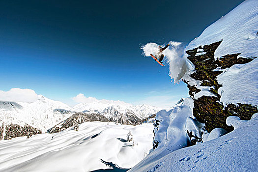 奥地利,山景,滑雪板玩家,跳跃