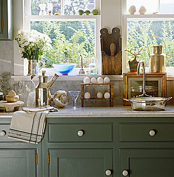特写,绿色,厨房,白色,大理石,工作,表面