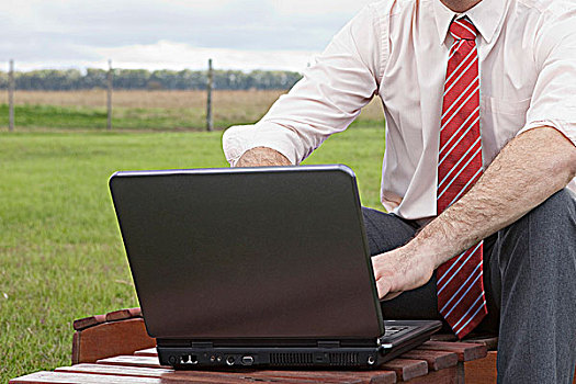 商务人士,笔记本电脑,草地