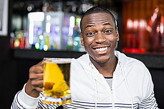 头像,微笑,男人,喝,啤酒,酒吧