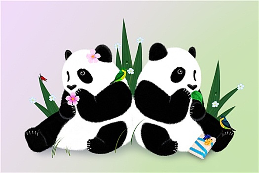 贺卡,两个,熊猫