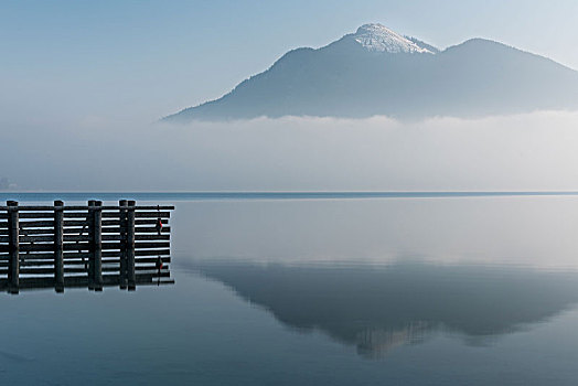 风景,上方,湖,瓦尔幸湖,背景,早,早晨