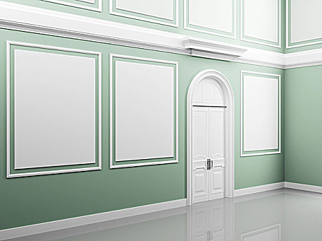 抽象,宫殿,室内,淡绿色,墙壁,白色,门