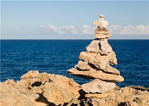 一堆,石头,海岸,考艾岛