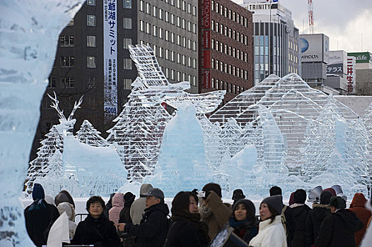 日本,北海道,岛屿,札幌,雪,节日,人,注视,冰,雕塑