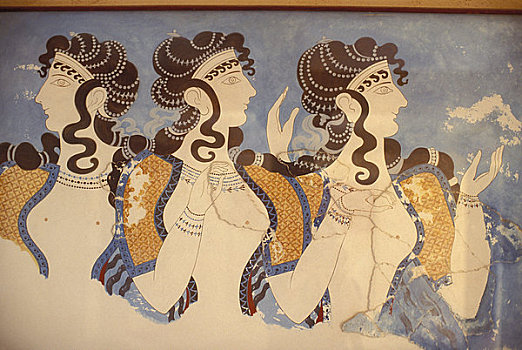 希腊,克里特岛,女性,蓝色,壁画