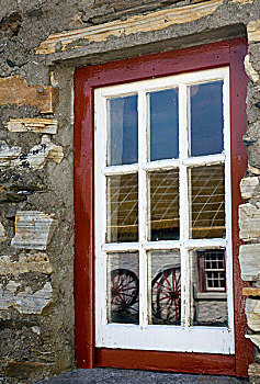 爱尔兰,反射,四轮马车,轮子,窗户,仿制,石头,屋舍