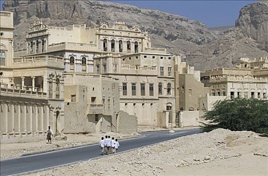 也门,宫殿,人,走,途中