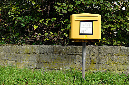 黄色,邮箱,德国邮政,德国,邮政,收集,盖尔森基兴,鲁尔区,北莱茵-威斯特伐利亚,欧洲