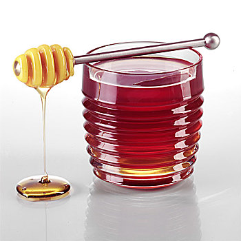 舀蜜器,休息,杯子,滴下,蜂蜜