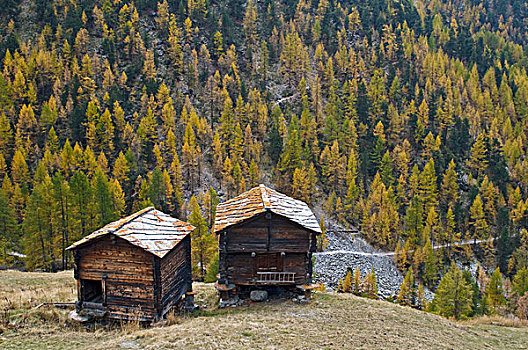 两个,木质,山谷,策马特峰,瓦莱州,瑞士,欧洲