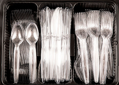塑料制品,餐具,一次性用品,刀,叉子,勺子,垃圾,透明