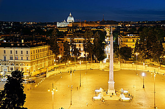 波波罗广场,夜晚,罗马,意大利
