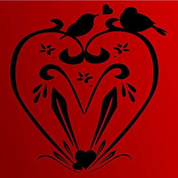 红色,抽象,心形,小,鸟,插画