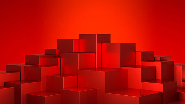 红色金属方块堆砌展台创意图