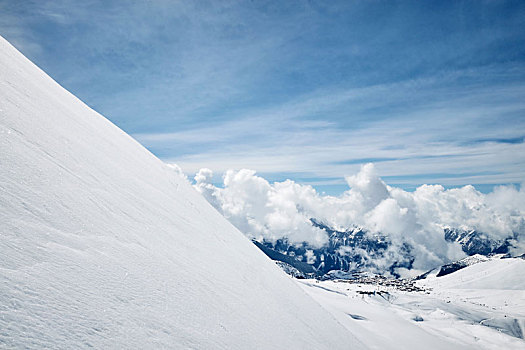 积雪,风景,低,云,上方,山,俯视图,隆河阿尔卑斯山省,法国
