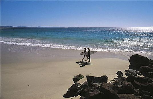 冲浪,海滩,走,水上运动,拜伦湾,新南威尔士,澳大利亚