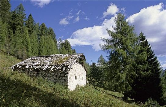 老,山区木屋,多洛迈特山,意大利