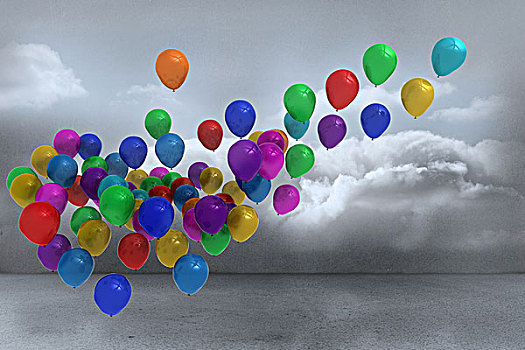 许多,彩色,气球,多云,房间