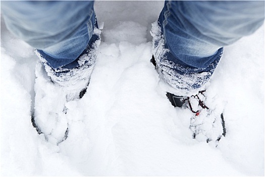 雪,山,鞋,蓝色牛仔裤