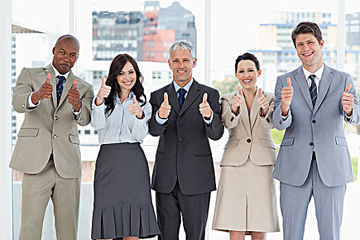 企业团队,放,竖大拇指,展示,成功