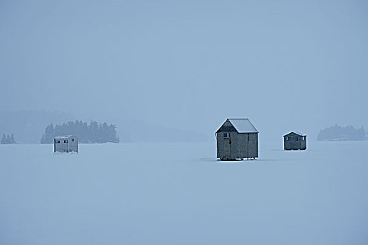 冰上钓鱼,小屋,冰湖,湖,安大略省,加拿大