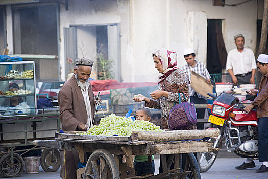 家庭,购物,市场,喀什葛尔,新疆,中国