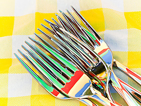 叉子,美好,彩色,反射,餐巾