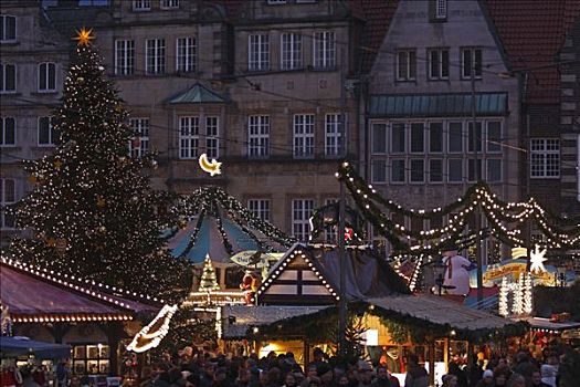 圣诞市场,正面,市政厅,不莱梅,德国,欧洲