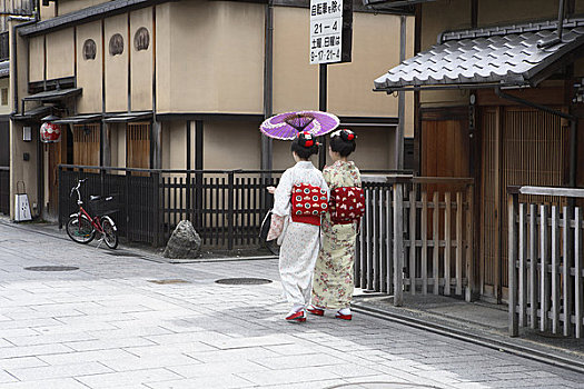 艺妓,走,街道,京都,本州,日本