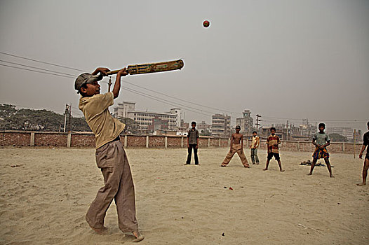 孩子,劳工,玩,板球,操场,达卡,孟加拉,二月,2007年