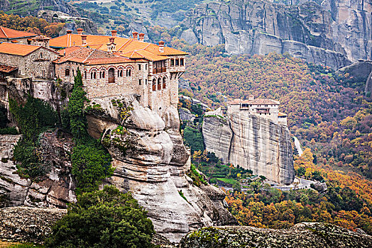 寺院,栖息,悬崖,米特奥拉,希腊