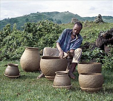 制陶者,时尚,锅,盘绕,眼,一个,工艺,技能,陶器,保存,男人,西南方,乌干达