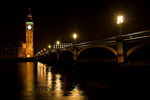 大,大本钟,威斯敏斯特,桥,夜晚,钟楼,泰晤士河,议会大厦,威斯敏斯特宫,伦敦,英格兰,英国,欧洲
