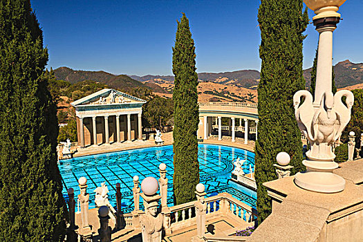游泳池,赫斯特城堡,地中海,风格,宅邸,山,靠近,加利福尼亚,美国