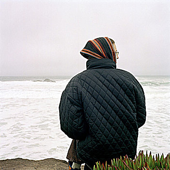 坐,海洋,寒冷,白天
