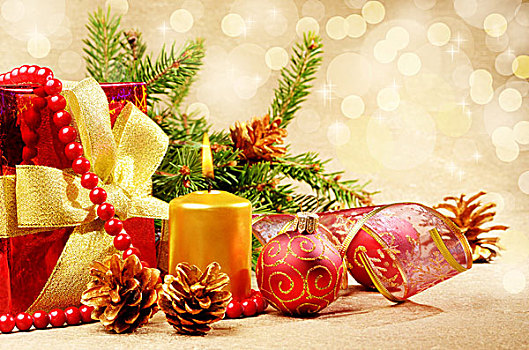 圣诞装饰,礼盒,上方,金色,背景