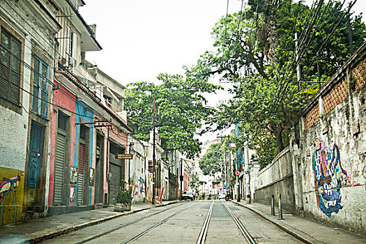 空,城市街道,有轨电车,轨道,里约热内卢,巴西