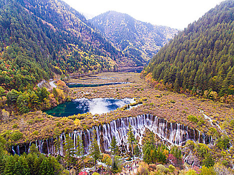 航拍九寨沟诺日朗瀑布