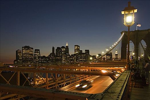 布鲁克林大桥,曼哈顿,夜晚,纽约,美国,北美
